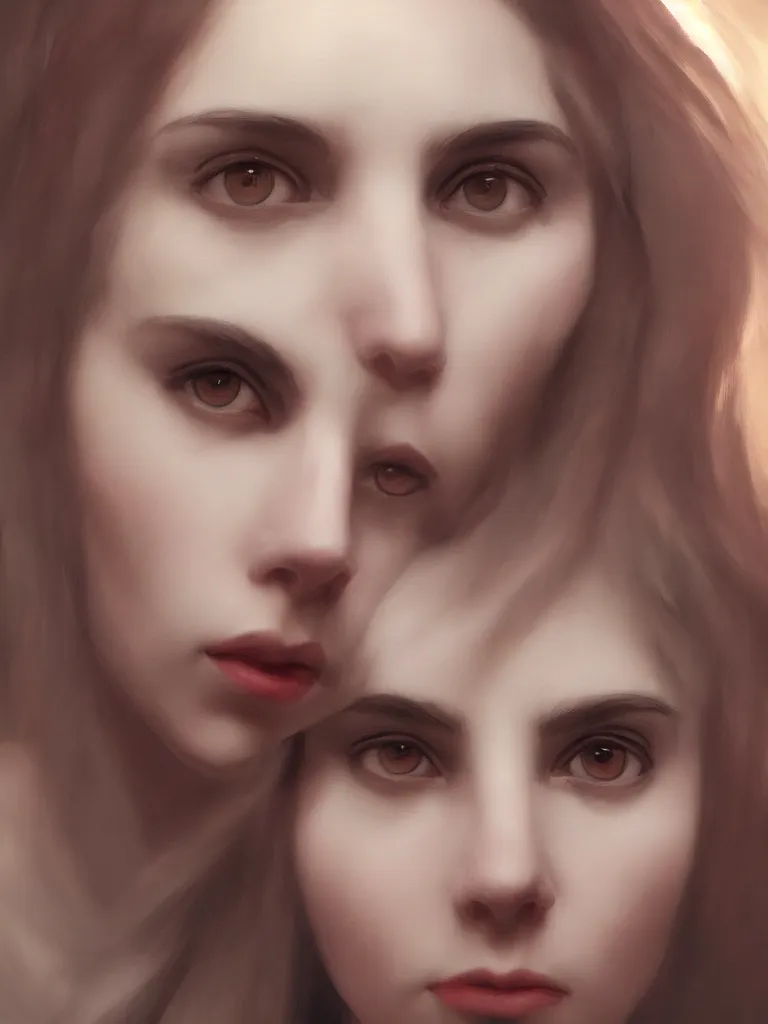 Prompt: portrait of a woman, big eyes, unreal engine 5 octane 8 k, selfie, clear facial features, symmetrical portrait, ultra hd, highly detailed by john singer sargent, trending on artstation