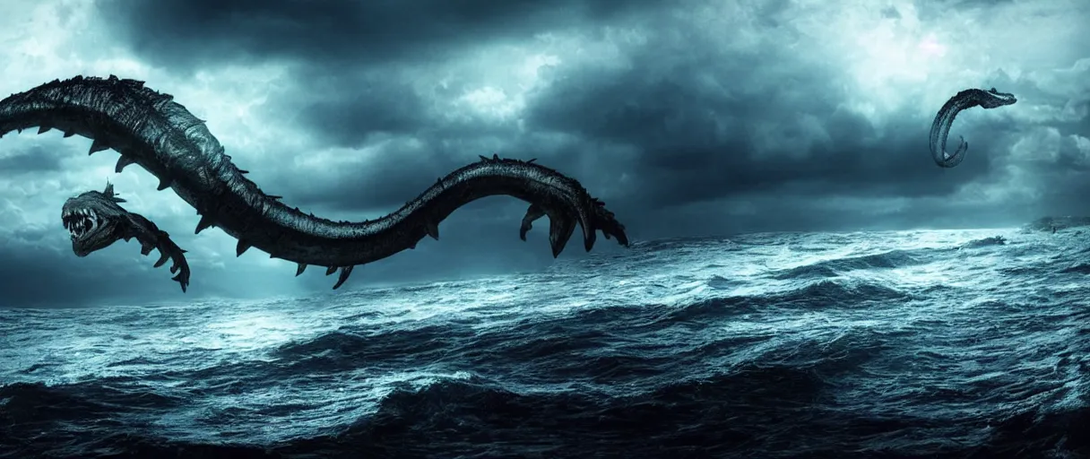 Prompt: ocean monster hyper realistic dramatic lighting establishing shot extremely high detail foto realistic cinematic lighting post processed