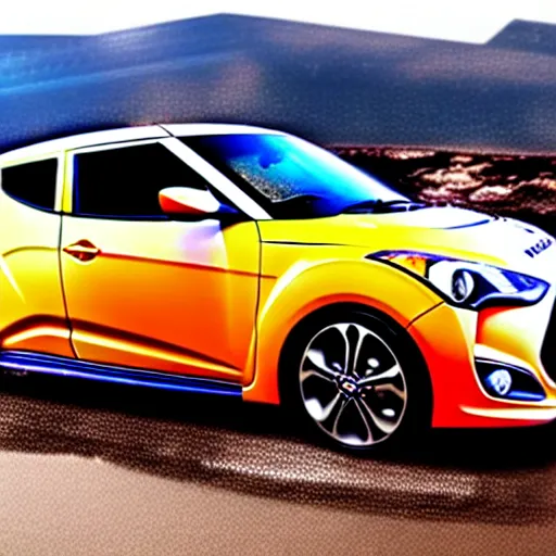 Prompt: a hyundai veloster stuck in molten lava