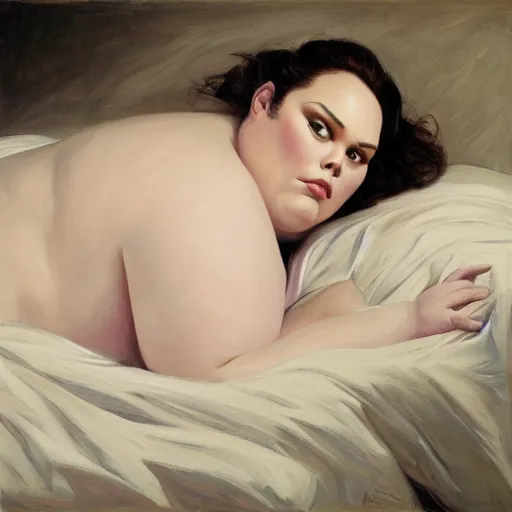 Prompt: chrissy metz laying in bed, intricate, elegant, highly detailed, oil canvas, symmetrical face, by gustave courbet, trending on artstation