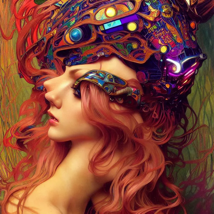 Image similar to bright psychedelic animal cyborg in ancient, diffuse lighting, fantasy, intricate, elegant, highly detailed, lifelike, photorealistic, digital painting, artstation, illustration, concept art, smooth, sharp focus, art by John Collier and Albert Aublet and Krenz Cushart and Artem Demura and Alphonse Mucha