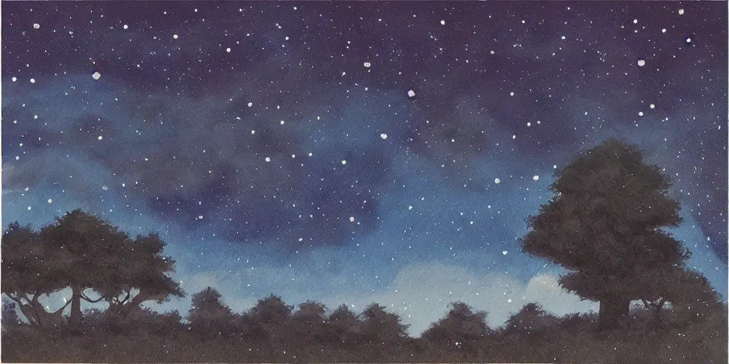 Image similar to night sky full of stars, soothing light, painting by studio ghibli - h 5 7 6