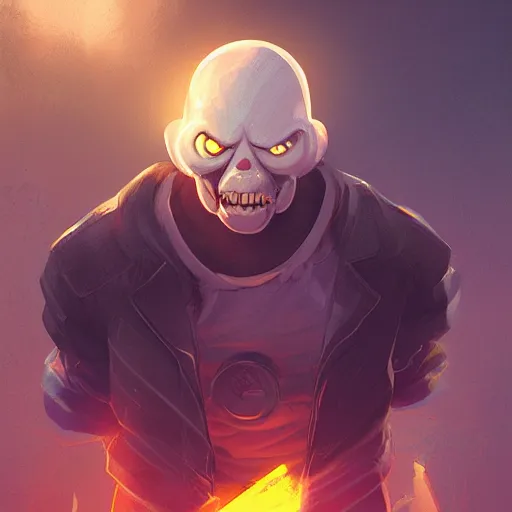 Prompt: super powerful sans, speedy pose, character portrait, undertale, fan art, alternate universe, epic, cool, awesome, digital art, by marco bucci and greg rutkowski, sharp focus, detailed, cinematic, chaotic