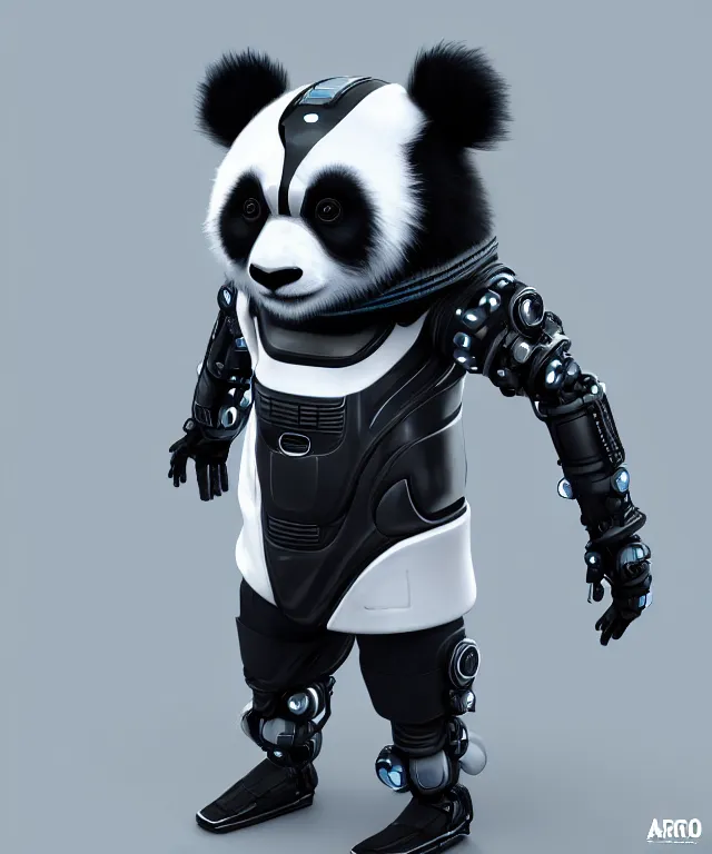 Image similar to futuristic cyberpunk android panda, duo tone, reflective skin, 8k octane very detailed render, stunning realistic render inspired by Ian Spriggs, perfect facial symmetry, dim lighting, hyper detailed, hyper realistic, trending on Artstation