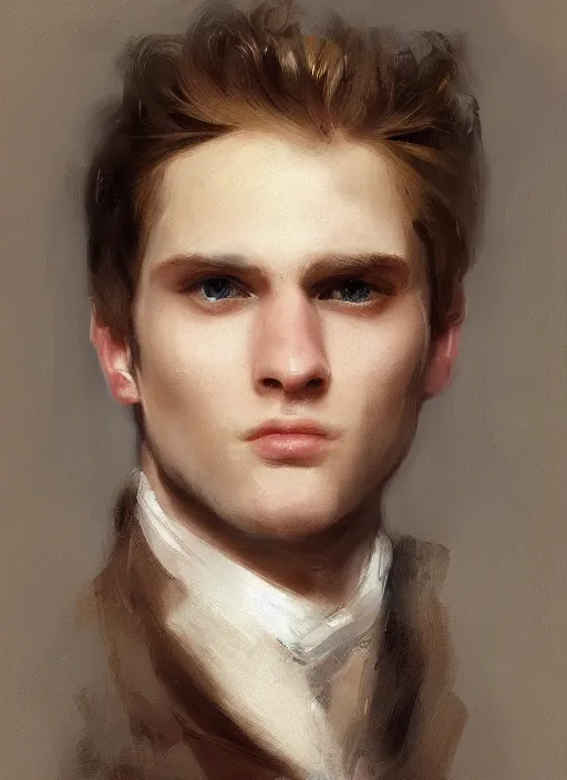 Prompt: portrait of a majestic 2 5 year old man with wavey brown hair, royal, attractive glance, by wlop and william turner, trending on artstation