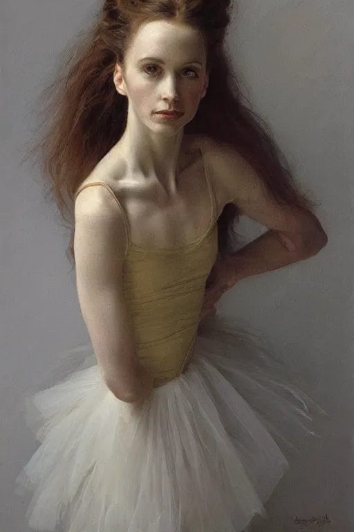 Prompt: portrait of a gorgeous graceful irish prima ballerina, by donato giancola and berthold woltze.