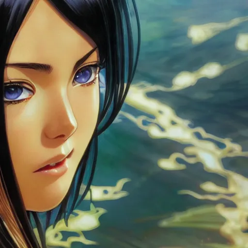 Prompt: highly detailed vfx portrait of nico robin by eiichiro oda, makoto shinkai, alphonse mucha, sharp focus, art by artgerm and greg rutkowski!, backlit, harsh overhead sunlight, blue eyes, stanley kybric, yusuke murata, hiroya oku, pixiv, fanbox,