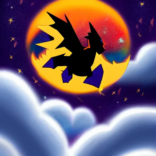 Prompt: charizard from pokemon flying into space and time above the clouds, the stars and galaxies are shining bright, ue 5, award winning, sharp focus, illustration