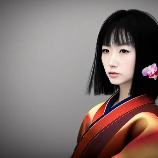 Image similar to Japanese Simone Norman wearing kimono, realistic, photo studio, HDR, 8k, trending on artstation