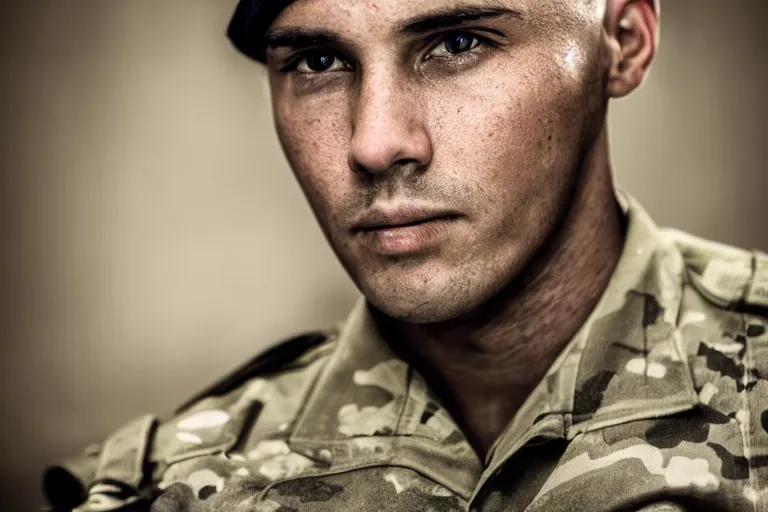 Image similar to a cinematic headshot portrait of a soldier