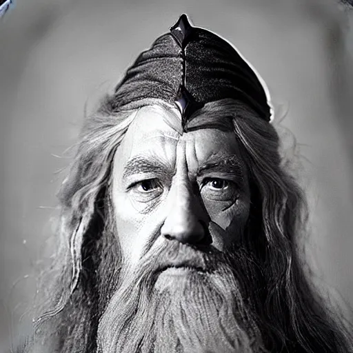 Prompt: a still from “ lord of the rings ” of a head and shoulders portrait of gandalf played by fei lung without beard, photo by phil noto