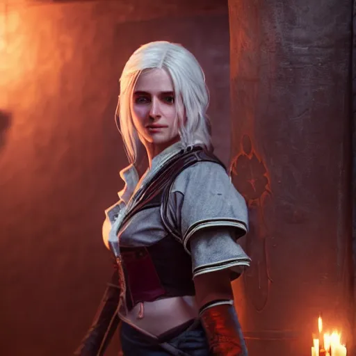 Image similar to ciri from the witcher 3 video game, huggy wuggy from poppy playtime video game, fullbody, ultra high detailed, glowing lights, oil painting, greg rutkowski, charlie bowater, beeple, unreal 5, daz, hyperrealistic, octane render, rpg portrait, dynamic lighting, fantasy art, beautiful face