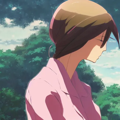 Image similar to a girl with a pink double ponytail, by makoto shinkai