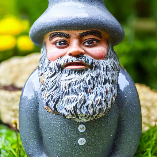 Prompt: A high-quality photo of Sajid Javid as a garden gnome, glazed, glossy, m.zuiko 75mm, f 1.8, 1/400, RAW, unedited, 8K, high quality,