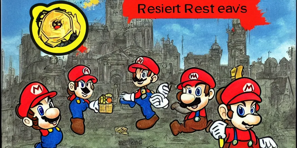 Image similar to mario is in resident evil by richard scarry