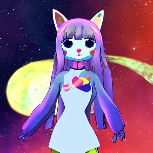 Image similar to the vtuber spork of love, a space cat who sings