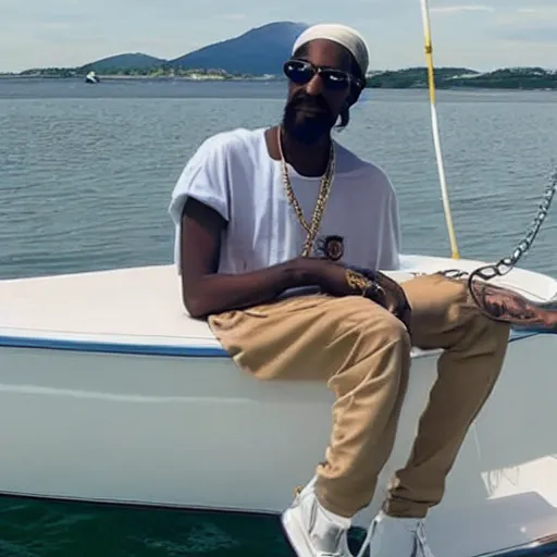 Image similar to snoop dogg sailing a boat