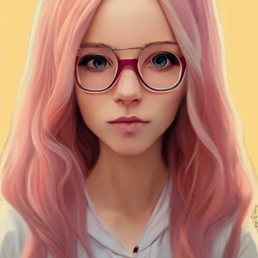 Image similar to belle delphine with pastel pink hair and shiny brown eyes, elegant, ultra highly detailed, digital painting, smooth, sharp focus, artstation, art by Ilya Kuvshinov