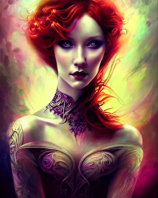 Prompt: Beautiful, evil and playful ethereal ginger portrait, art nouveau, fantasy, intricate flower designs, elegant, highly detailed, sharp focus, art by Artgerm and Yossi Kotler, Carne griffith and WLOP