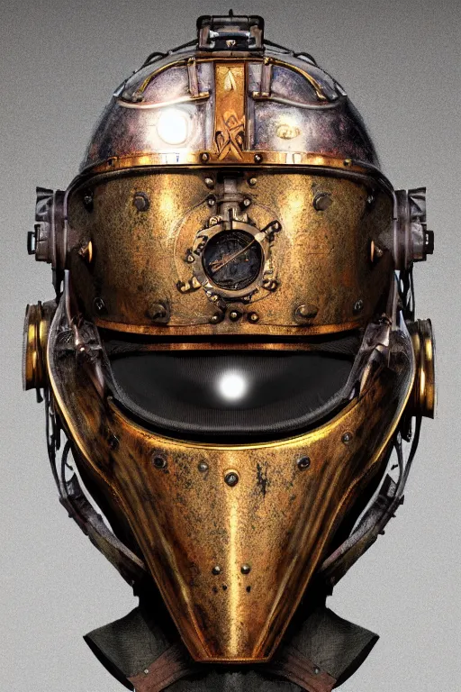 Image similar to steampunk helmet fantasy art mask robot ninja stylized digital illustration sharp focus, elegant intricate digital painting artstation concept art global illumination ray tracing advanced technology chaykin howard and campionpascale and cooke darwyn and davis jack