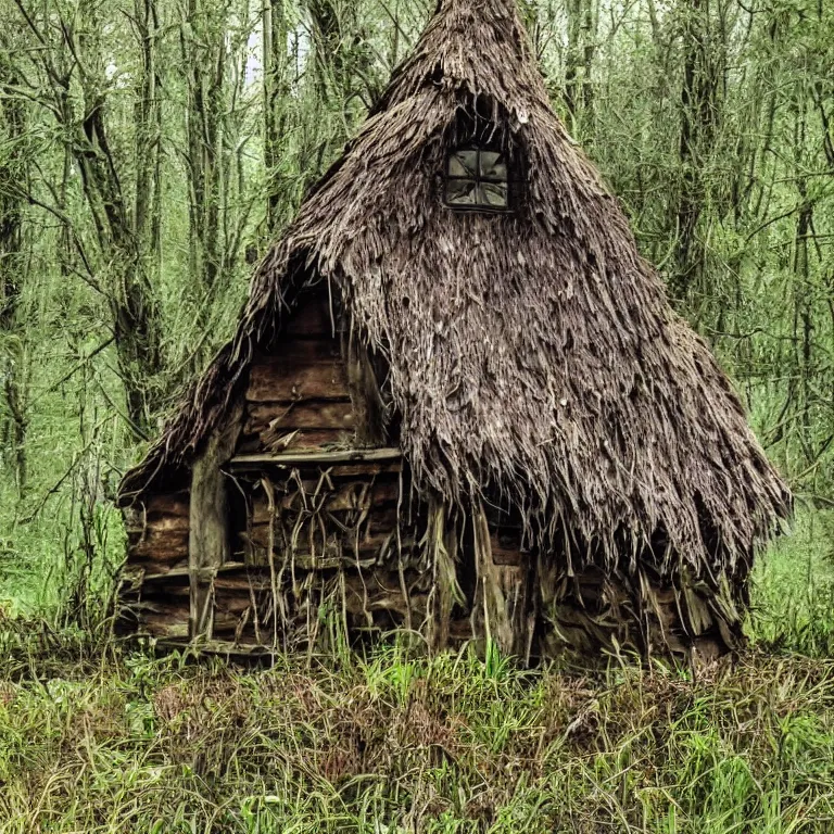 Prompt: a witches hut in a swamp