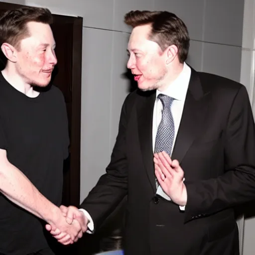 Prompt: morgan freeman shaking hands with elon musk, grayscale