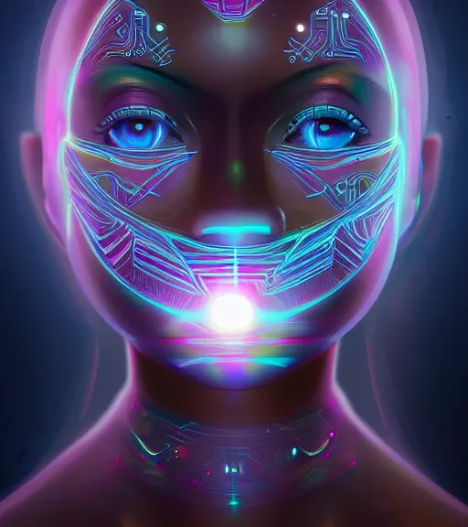 Image similar to symmetry!! ethiopian princess of technology, solid cube of light, hard edges, product render retro - futuristic poster scifi, lasers and neon circuits, brown skin man ethiopian princess, intricate, elegant, highly detailed, digital painting, artstation, concept art, smooth, sharp focus, illustration, dreamlike, art by artgerm