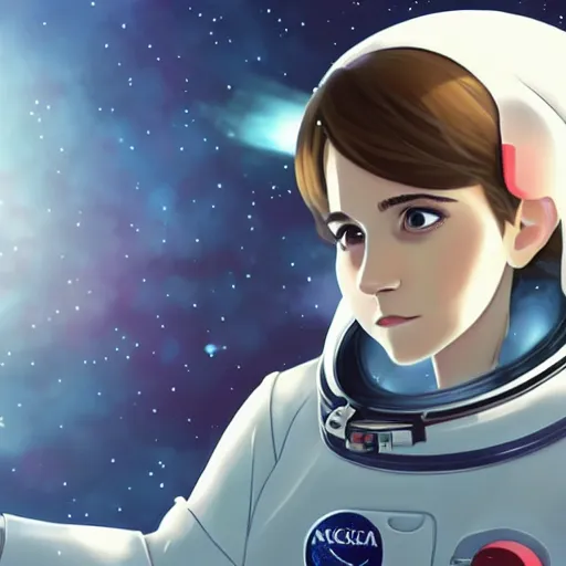 Image similar to emma watson light novel illustration as an astronaut by makoto shinkai