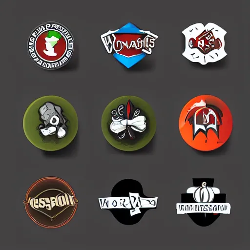 Prompt: set of icons with corporate logos belonging to vampires and werewolves, detailed, photorealistic, gothic, macro,