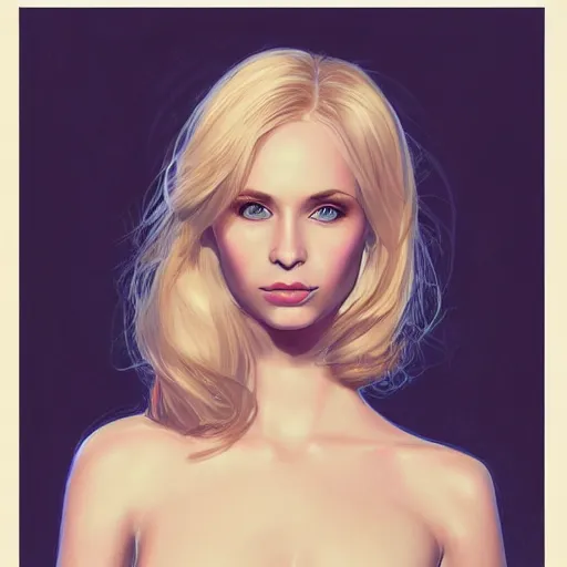Prompt: portrait of a woman, blonde hair, blue eyes, white dress, elegant, highly detailed, perfect face, trending on artstation, concept art, professional illustration, rutkowski