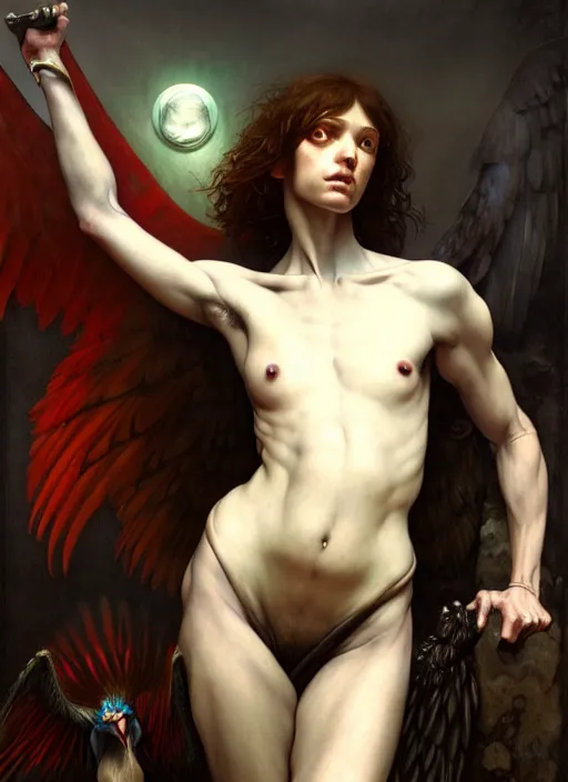 Image similar to harpy, full body, hyper realistic, extremely detailed, dnd character art portrait, dark fantasy art, intricate fantasy painting, dramatic lighting, deviantart artstation, by edgar maxence and caravaggio and michael whelan and delacroix.