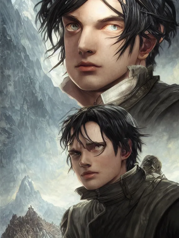 Image similar to levi ackerman, the lord of the rings, hyper detailed,, 8 k realistic, trending in artstation, digital painting, studio quality, cryengine, frostbite 3 engine, character design, smooth, sharp focus, art by artgerm and greg rutkowski and alphonse mucha and ian sprigger and wlop and krenz cushart