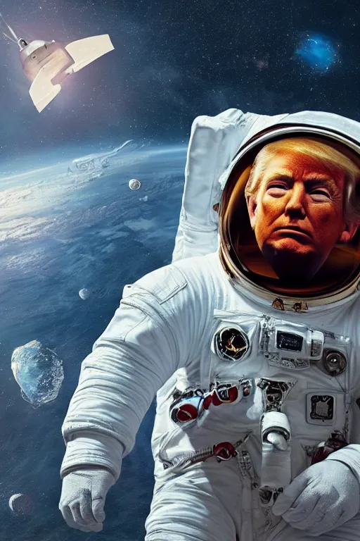 Prompt: trump as an astronaut, oil on canvas, intricate, portrait, 8 k highly professionally detailed, hdr, cgsociety