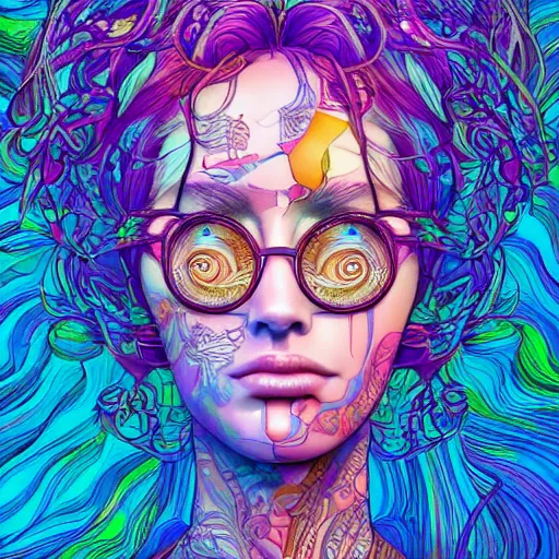 Image similar to the head of a ridiculously beautiful and pretty woman partially made of onion rings of all colors looking up, an ultrafine detailed illustration by james jean, final fantasy, intricate linework, bright colors, behance contest winner, vanitas, angular, altermodern, unreal engine 5 highly rendered, global illumination, radiant light, detailed and intricate environment