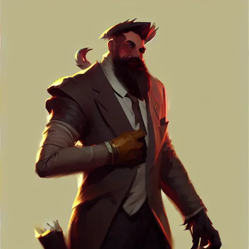 Prompt: concept art of league of legends character gentleman from hell, greg rutkowski, trending on artstation, highly detailed