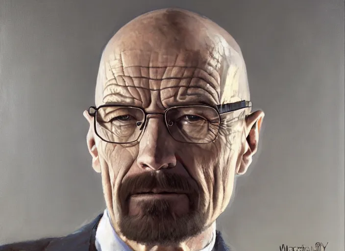 Image similar to a highly detailed beautiful portrait of walter white black, by gregory manchess, james gurney, james jean