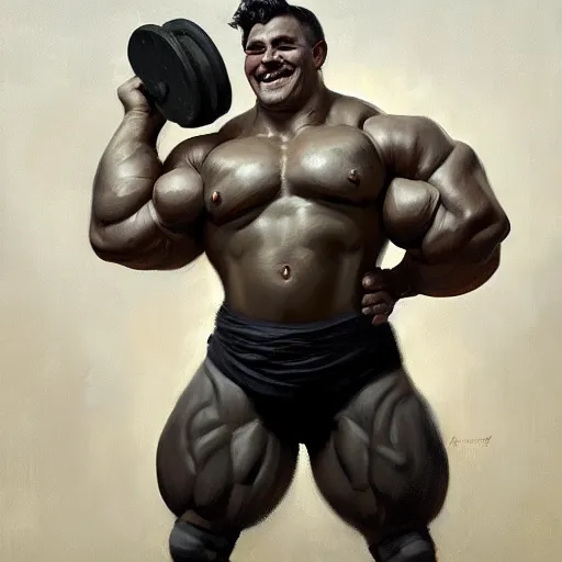 Prompt: portrait painting of a young strongman of 2 5, bright and energetic, with a sweet smile and big muscles, render cinematic lighting art 1 9 2 0 period drama by bussiere rutkowski andreas rocha