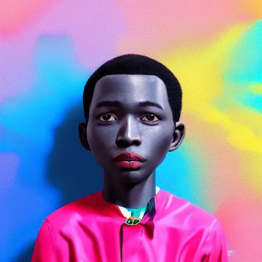 Image similar to colourful vfx upper half - 3 d portrait - art of a nigerian boy - in claymation style, art by hsiao - ron cheng & james jean, symmetrical, intricate detail, caricature, concept art, volumetric light, ray tracing, claymation render, octane render, unreal engine, sharp, pinterest, behance, art station,