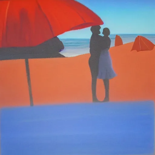 Prompt: silhouette of a couple hugging on a beach, blue tint, expressi onist, oil on canvas