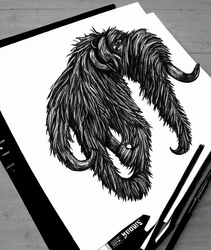 Image similar to stylized wooly mammoth sports logo!!! sketch!!!, black and white