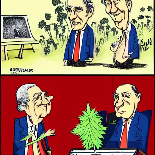 Image similar to overprotective old australian politicians guard cannabis from the population, detailed caricature cartoon