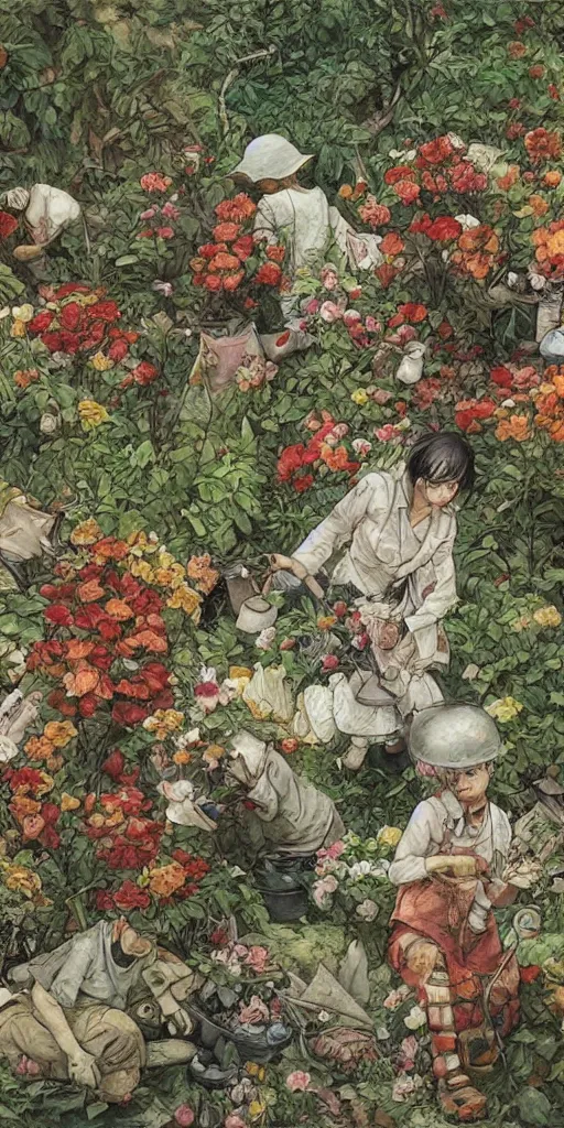 Image similar to oil painting scene from blooming gardeners by kim jung gi