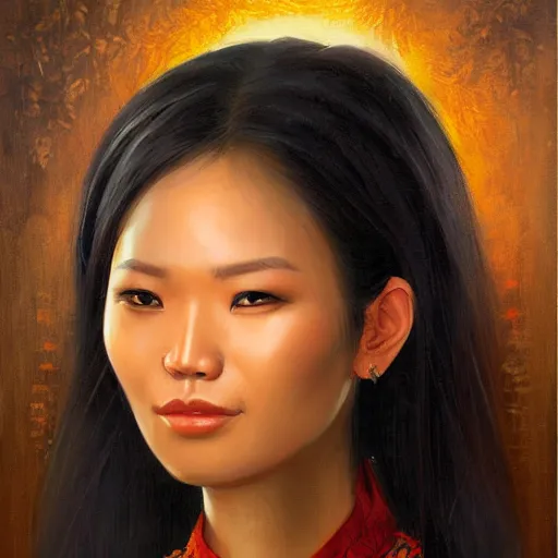 Image similar to portrait of an indonesian woman, an oil painting by ross tran and thomas kincade