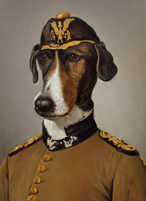 Image similar to an oil portrait of a dog dressed as a 1 9 th century german general
