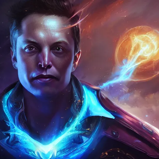 Image similar to portrait of elon musk as a spellcaster, league of legends amazing splashscreen artwork, splash art, natural light, elegant, photorealistic facial features, intricate, fantasy, detailed face, atmospheric lighting, anamorphic lens flare, cinematic lighting, league of legends splash art, hd wallpaper, ultra high details by greg rutkowski