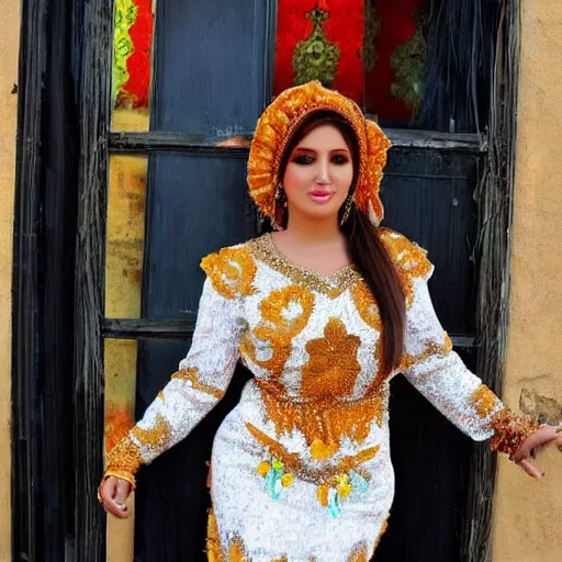 Prompt: portait of dounia batma moroccan singer in amazing dress