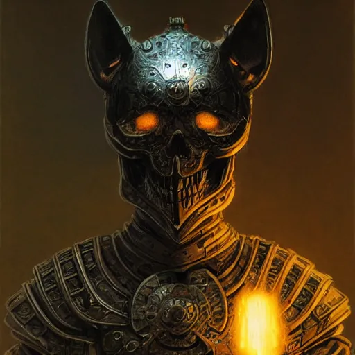 Prompt: skull demigod black armor, anthropomorphic shiba inu, shiba inu face, demigod, stuning 3 d render, masterpiece, glowing aura, by donato giancola and greg rutkowski and wayne barlow and zdzisław beksinski, realistic face