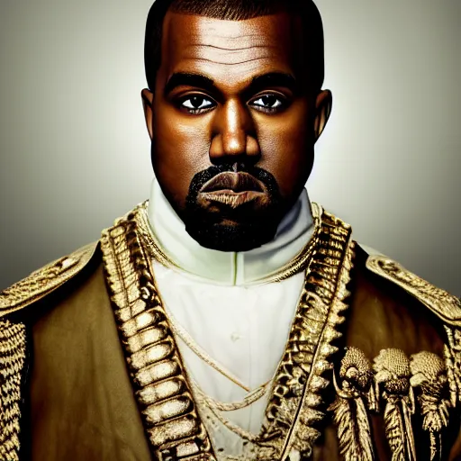 Prompt: Portrait of Kanye West as emperor napoleon, amazing splashscreen artwork, splash art, head slightly tilted, natural light, elegant, intricate, fantasy, atmospheric lighting, cinematic, photo realistic