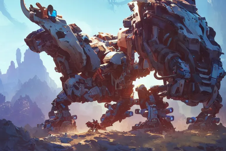 Image similar to sawtooth machine mecha animal beast robot of horizon forbidden west horizon zero dawn bioluminiscence, behance hd by jesper ejsing, by rhads, makoto shinkai and lois van baarle, ilya kuvshinov, rossdraws global illumination