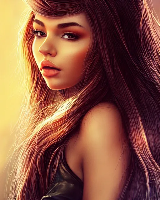 Image similar to beautiful madison beer as honey, made of honey, wearing honey, award winning creature portrait photography, extremely detailed, artstation, 8 k, sensual lighting, incredible art, wlop, artgerm, backlit, rim lighting